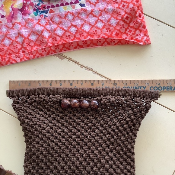 Brown Beaded Macrame Bag Purse Clutch - Picture 10 of 11